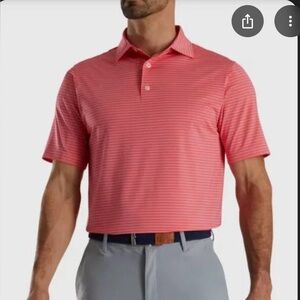 Footjoy Lisle Classic Pencil Stripe Polo Flamingo color NBC Golf Logo Men's XL